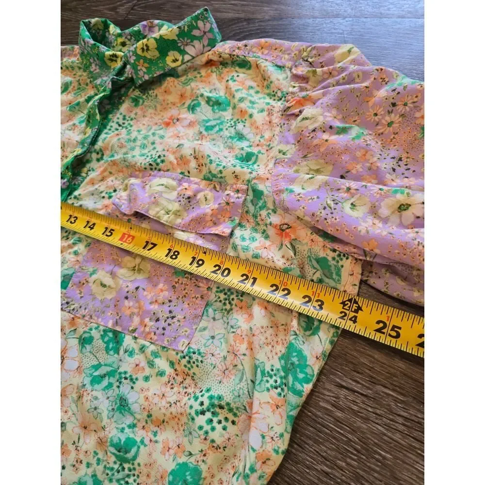 LOFT Floral Patchwork Blouse XL Boho Cottagecore Button Front Top Romantic